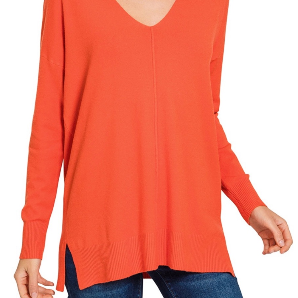 Vibrant Orange V-Neck Sweater ** NEW**